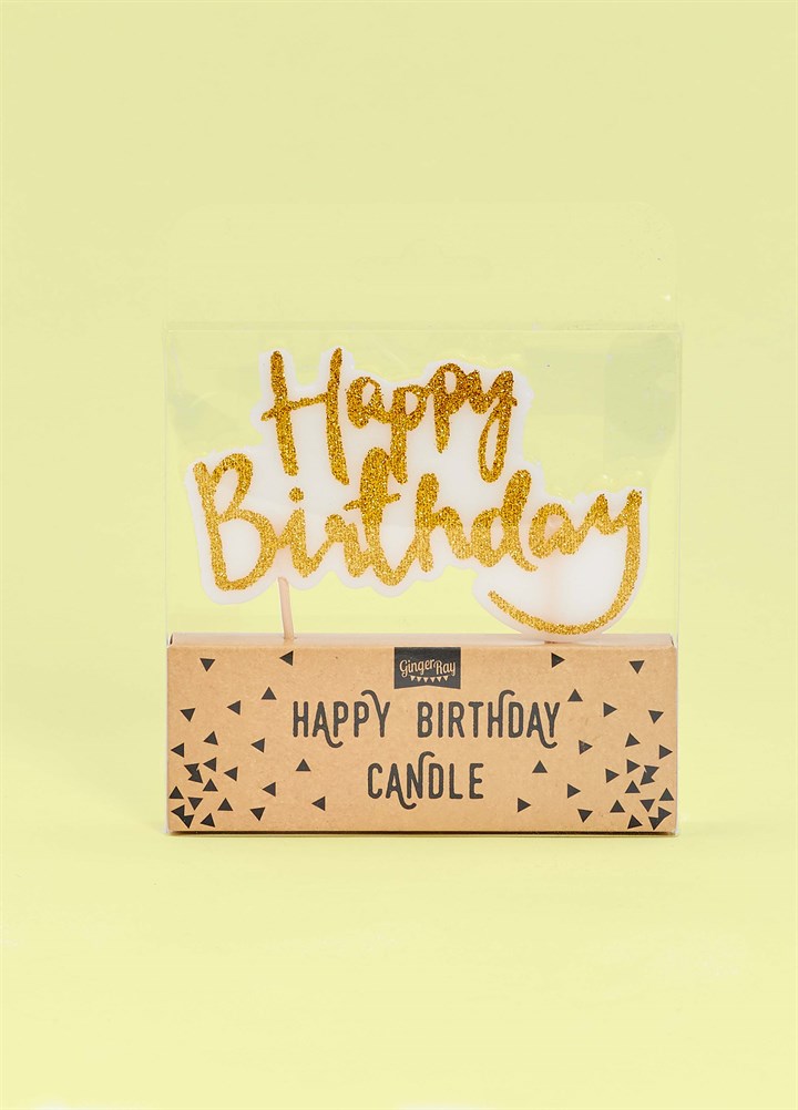 Sparkling Gold Happy Birthday Candle
